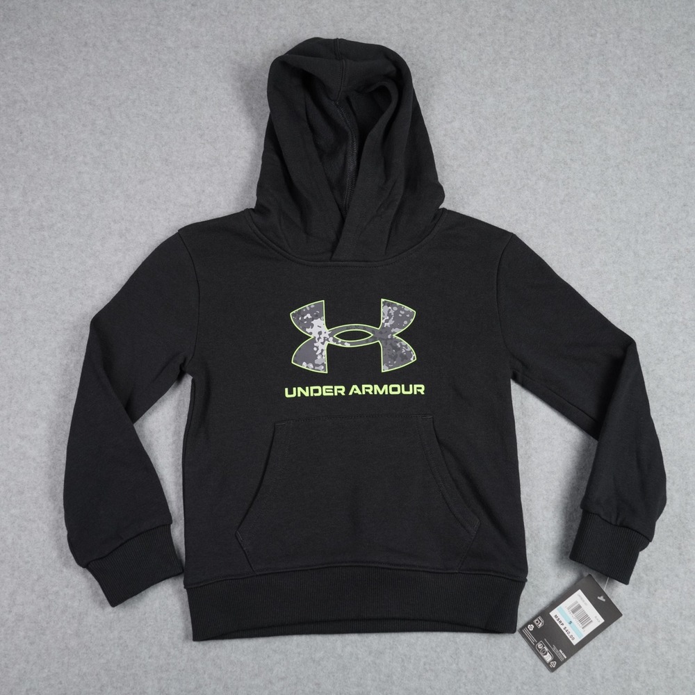 Under Armour Nike Hoodie Kids Size 5 Black Camo Volt Logo Pullover Sweatshirt
